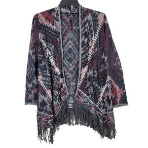 Lucky Brand Waterfall Cardigan Jacket S Southwestern Aztec Fringe Open Front